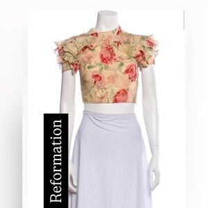 Reformation Floral Print Mock Neck Crop Top Size: XS | US 0